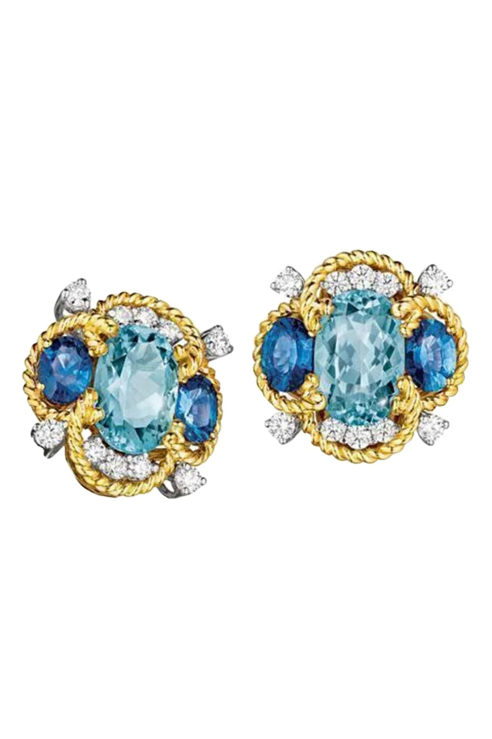 Aquamarine Sapphire Quatrefoil Earrings