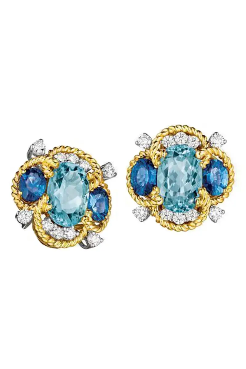 VERDURA Aquamarine Sapphire Quatrefoil Earrings | Image 1 VERDURA Aquamarine Sapphire Quatrefoil Earrings | Image 1