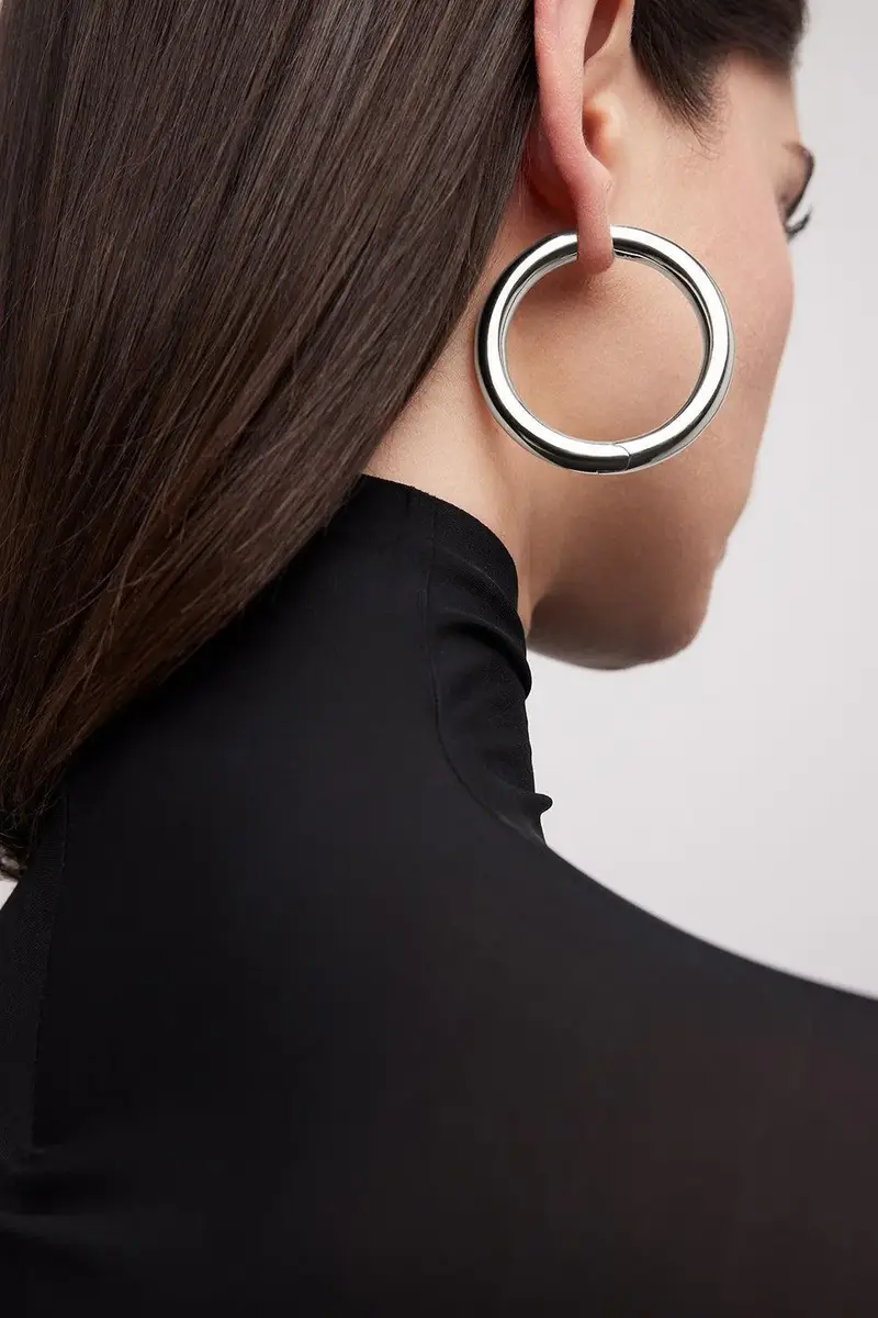 Jennifer Fisher Baby Samira Hinged Hoop Earrings - Silver - 1.5in | Thumbnail 2 Jennifer Fisher Baby Samira Hinged Hoop Earrings - Silver - 1.5in | Thumbnail 2