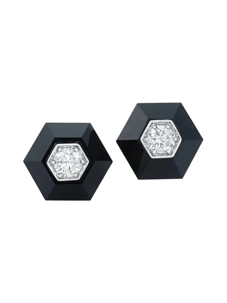 Fred Leighton Back Jade Hexagon Stud Earrings