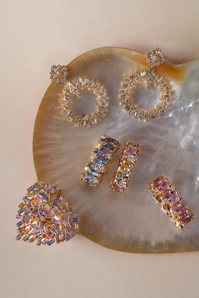 Suzanne Kalan Baguette Diamond Round Drop Earrings | Thumbnail 3 Suzanne Kalan Baguette Diamond Round Drop Earrings | Thumbnail 3