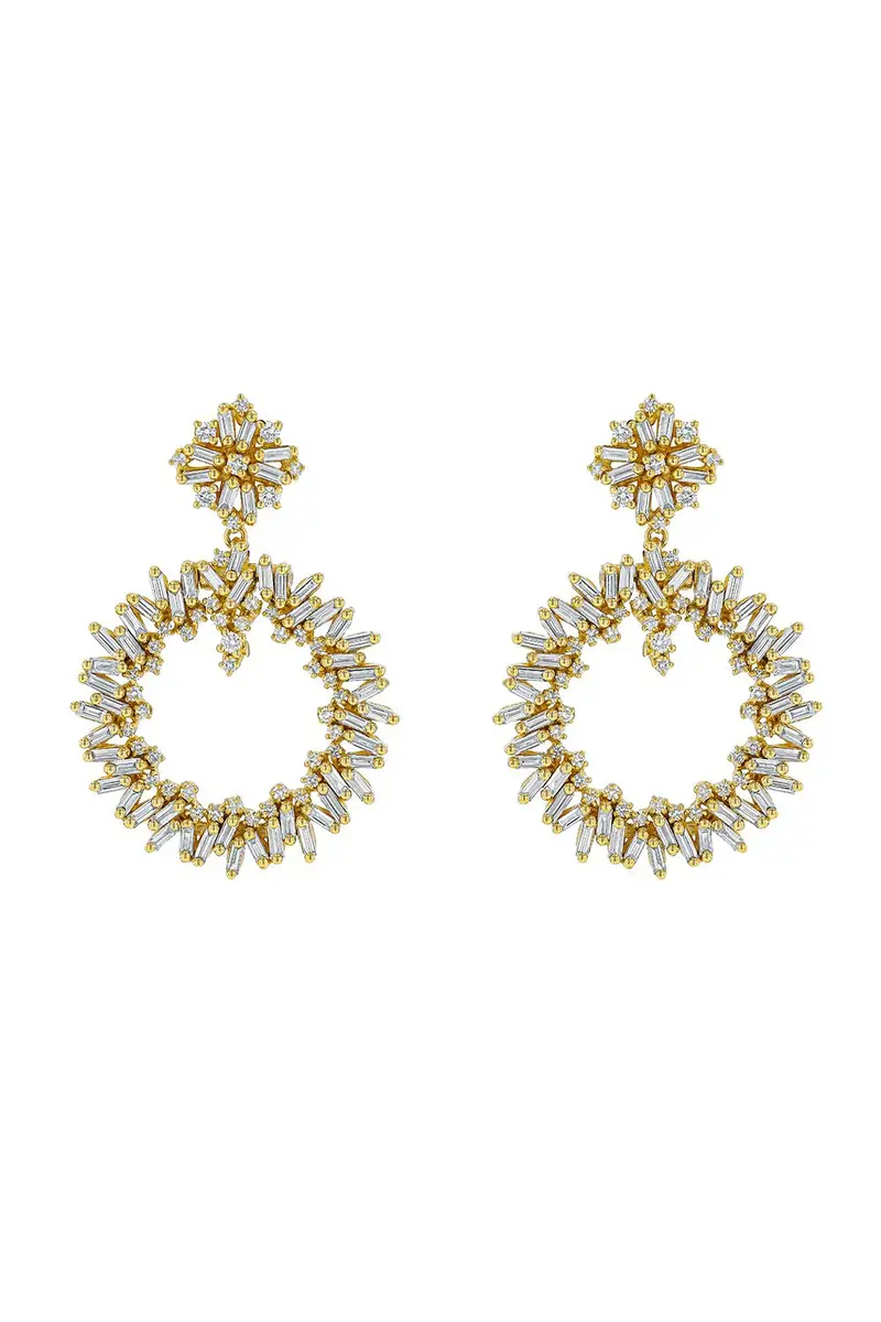 Suzanne Kalan Baguette Diamond Round Drop Earrings | Image 1 Suzanne Kalan Baguette Diamond Round Drop Earrings | Image 1