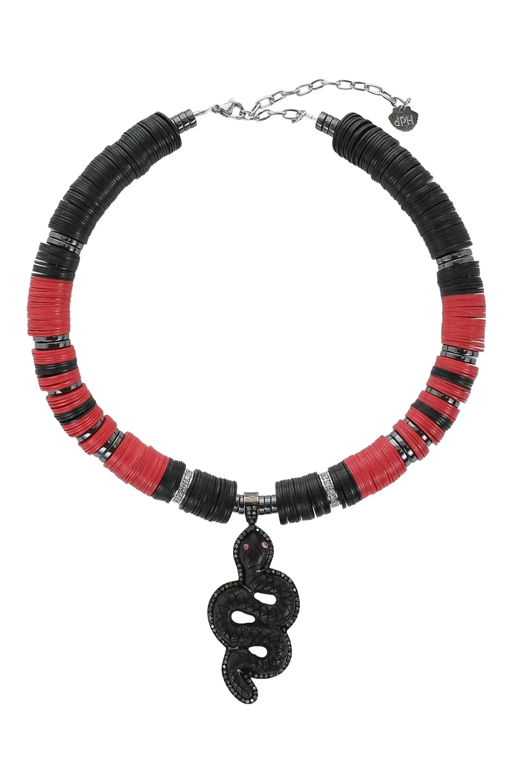 Black Red Beaded Snake Necklace Black Red Beaded Snake Necklace
