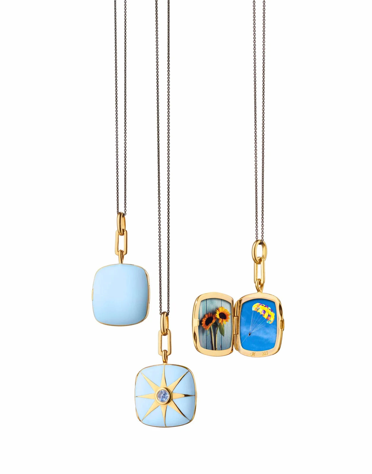 Blue Enamel Vermeil Cushion Locket with Blue Sapphire