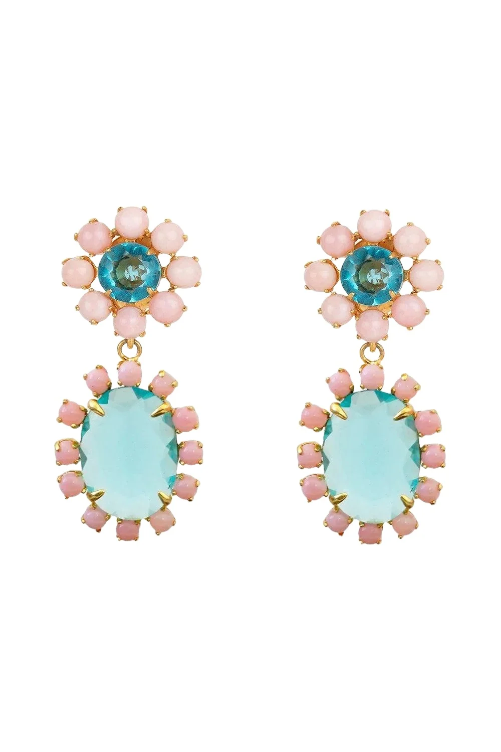 Blue Quartz Pink Opal Earrings