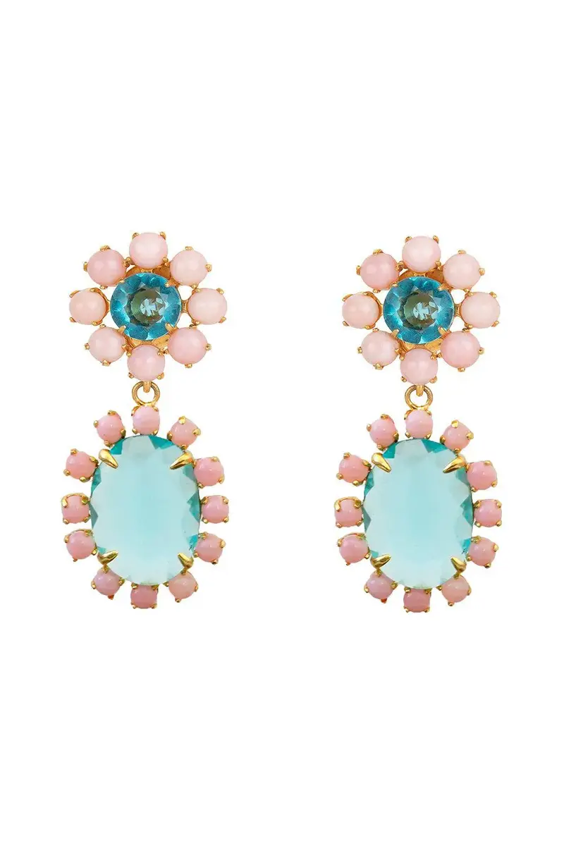BOUNKIT JEWELRY Blue Quartz Pink Opal Earrings | Image 1 BOUNKIT JEWELRY Blue Quartz Pink Opal Earrings | Image 1