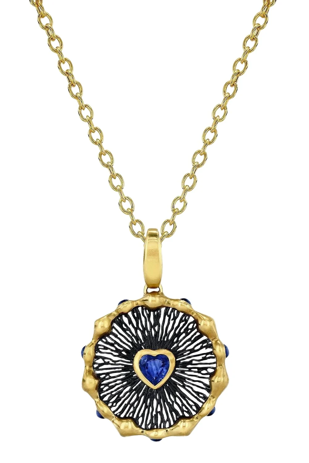 Blue Sapphire Heart Hypha Charm Necklace Blue Sapphire Heart Hypha Charm Necklace