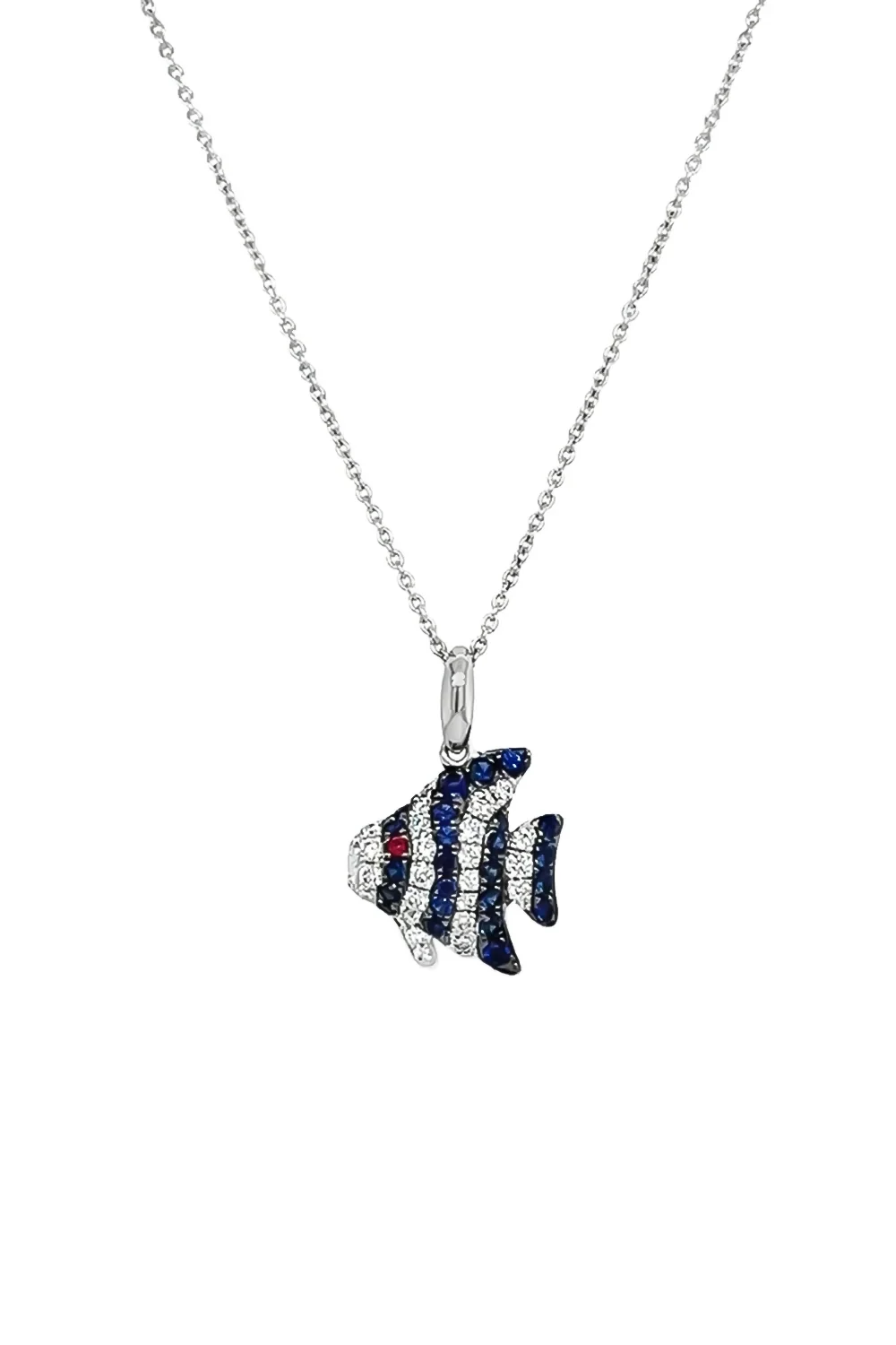 LISA NIK Blue Sapphire Ruby Diamond Fish Necklace