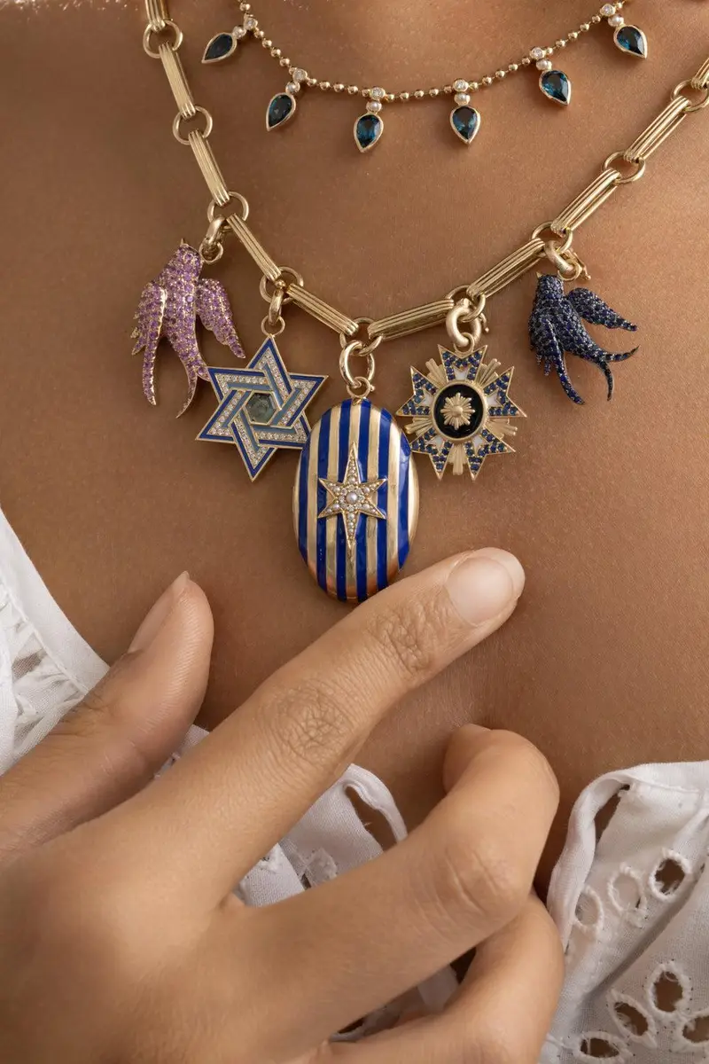 Storrow Blue Sapphire White Black Florence Medallion Charm | Thumbnail 2 Storrow Blue Sapphire White Black Florence Medallion Charm | Thumbnail 2