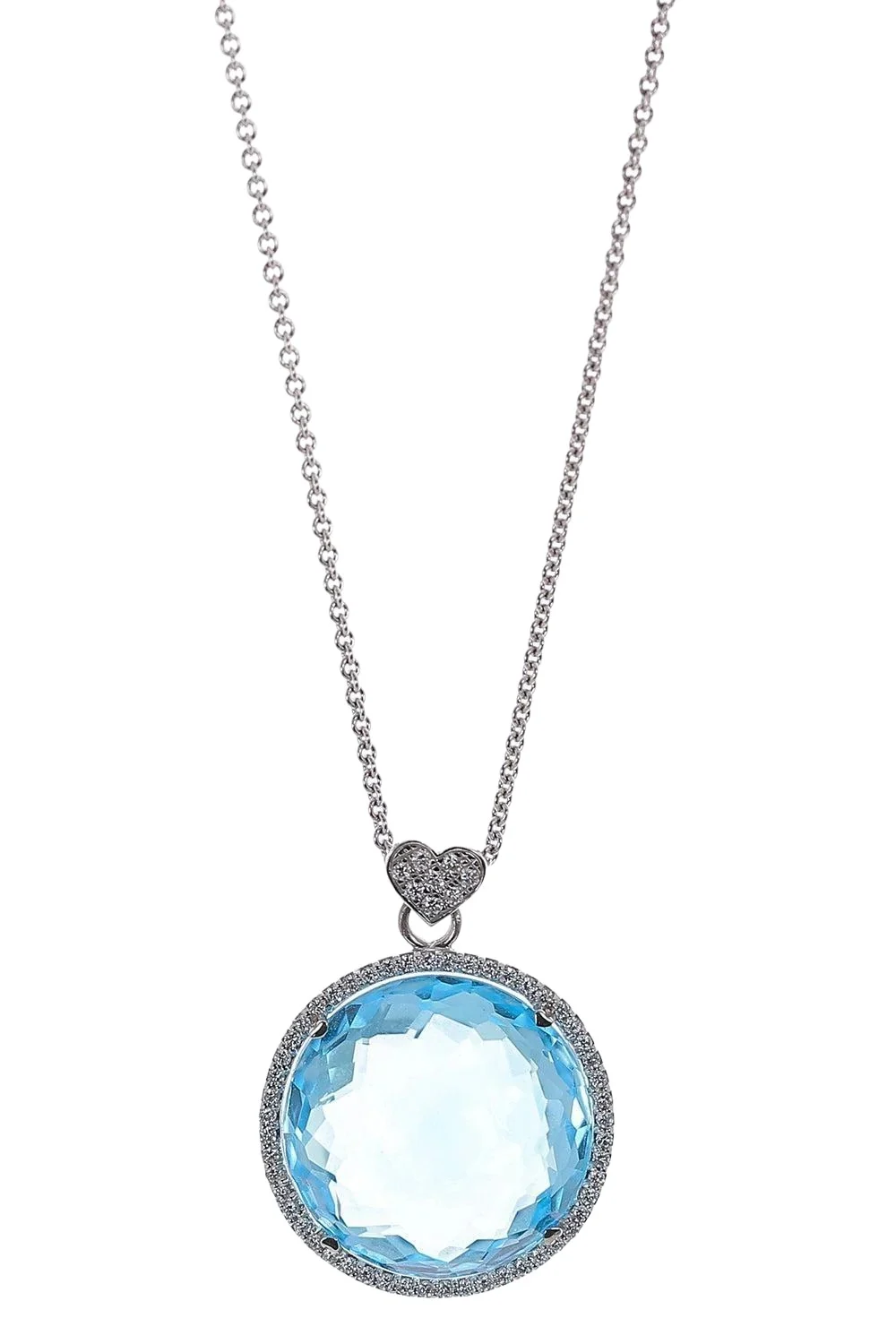 LISA NIK Blue Topaz Diamond Round Pendant Necklace