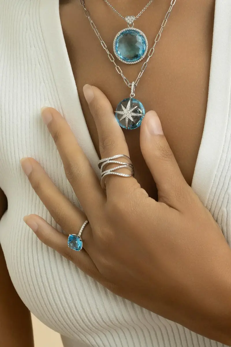 LISA NIK Blue Topaz Diamond Round Star Necklace | Thumbnail 2