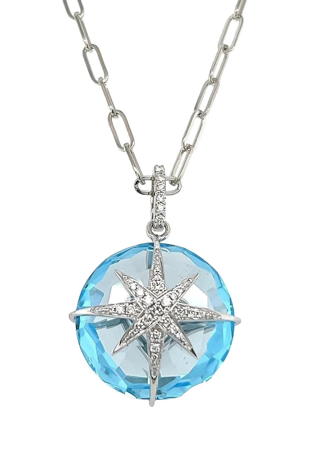 Blue Topaz Diamond Round Star Necklace Blue Topaz Diamond Round Star Necklace