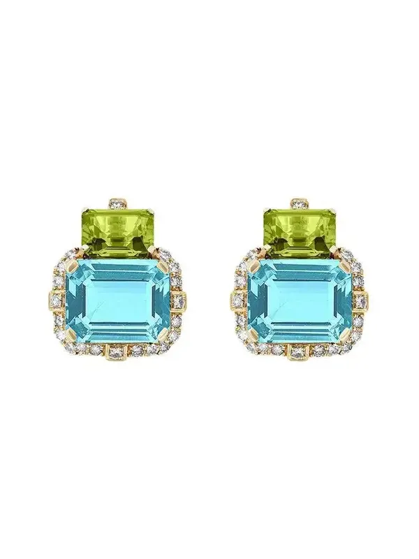 Blue topaz Peridot Two Drop Gossip Earrings