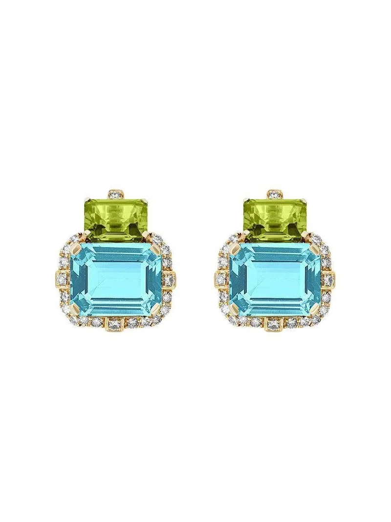 Blue topaz Peridot Two Drop Gossip Earrings Blue topaz Peridot Two Drop Gossip Earrings
