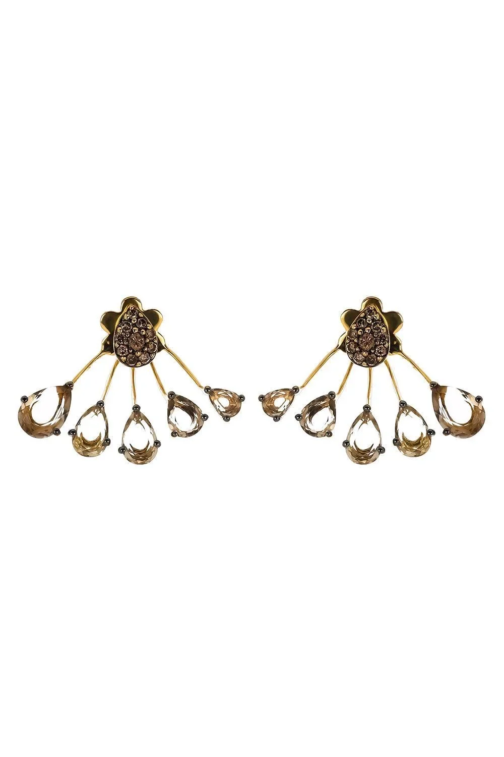 STEFERE Brown Diamond Smoky Quartz Ear Jackets