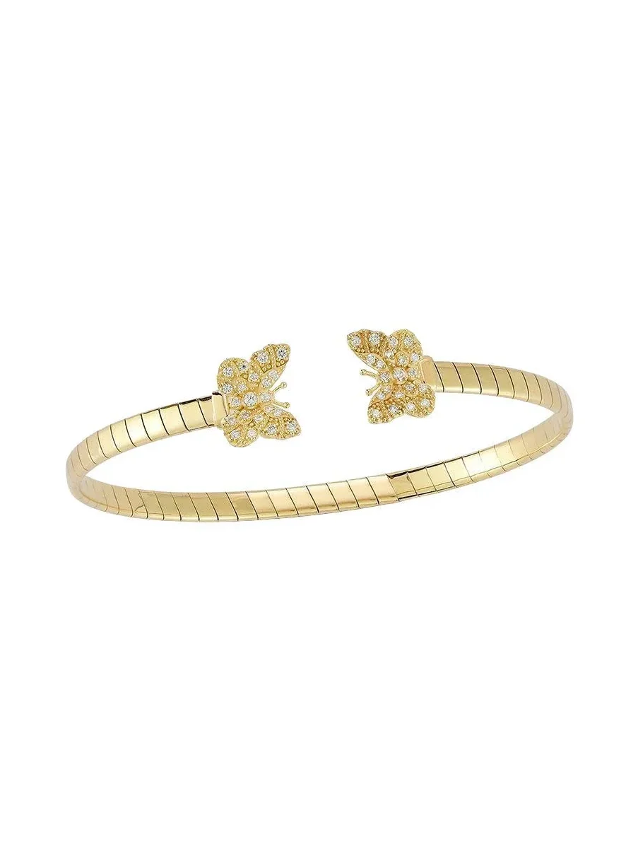 Butterfly Diamond Open Bangle Bracelet