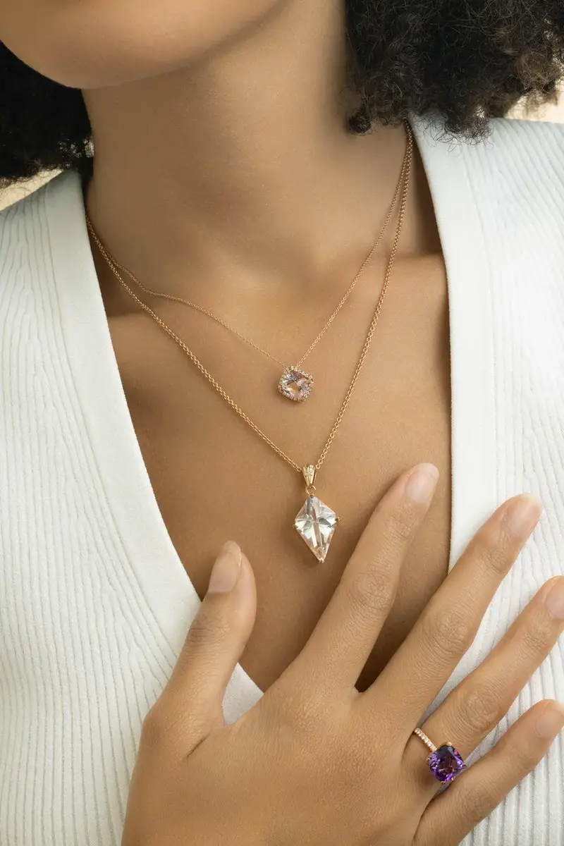 LISA NIK Clear Quartz Diamond Kite Necklace | Thumbnail 3