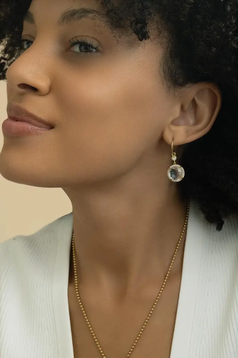 LISA NIK Clear Quartz Round Drop Earrings | Thumbnail 2