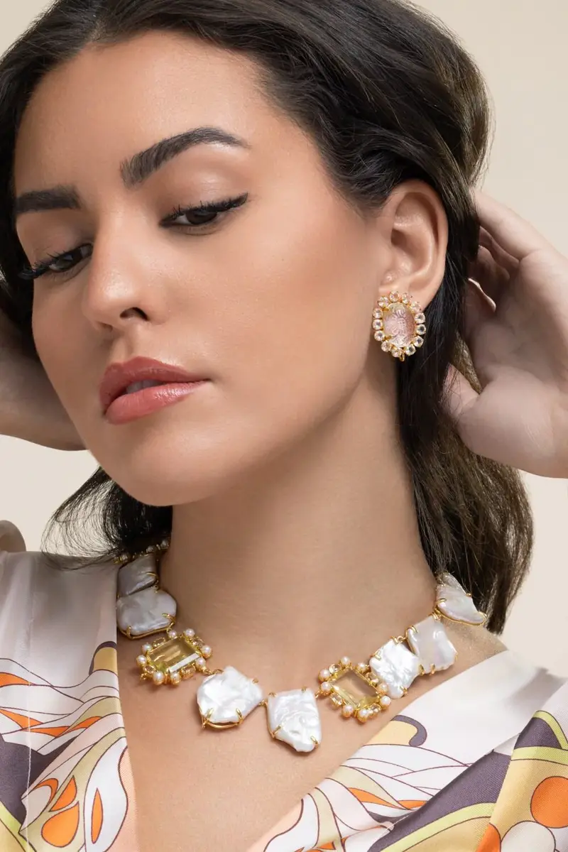 BOUNKIT JEWELRY Clear Quartz White Topaz Alondra Stud Earrings | Thumbnail 2 BOUNKIT JEWELRY Clear Quartz White Topaz Alondra Stud Earrings | Thumbnail 2