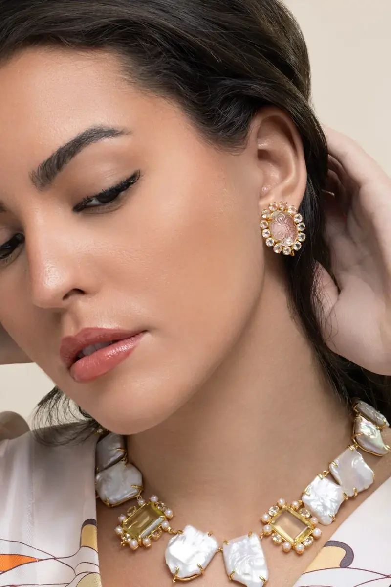 BOUNKIT JEWELRY Clear Quartz White Topaz Alondra Stud Earrings | Thumbnail 3 BOUNKIT JEWELRY Clear Quartz White Topaz Alondra Stud Earrings | Thumbnail 3