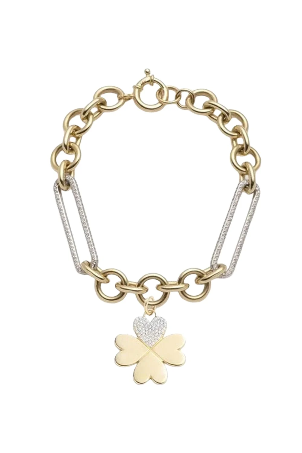 Foundrae Clover Mixed Diamond Clip Bracelet