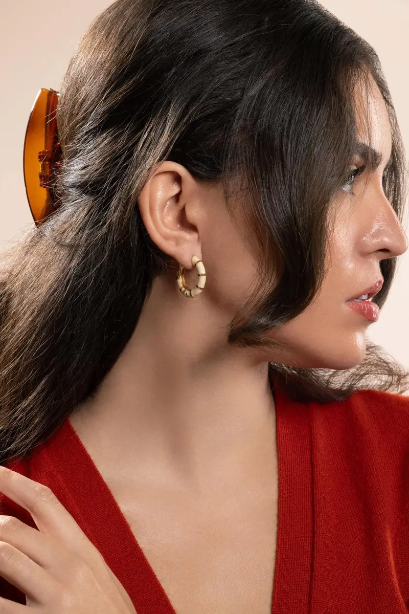 Gas Bijoux Cream Bambou Hoop Earrings | Thumbnail 2
