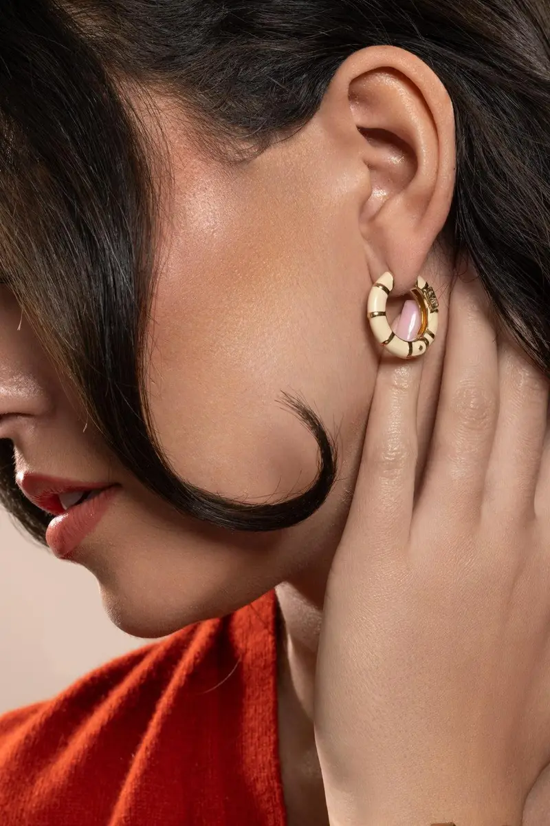 Gas Bijoux Cream Bambou Hoop Earrings | Thumbnail 3