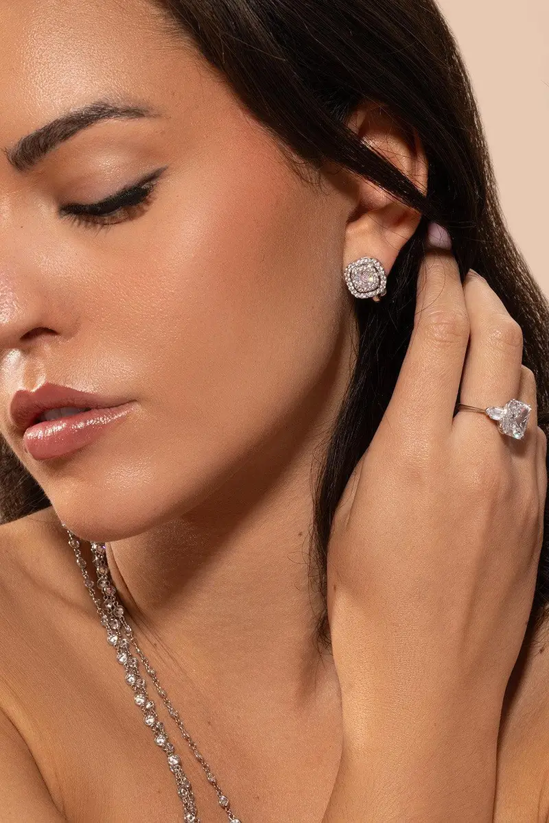 FANTASIA by DESERIO Cushion Cut Double Halo Earrings | Thumbnail 4
