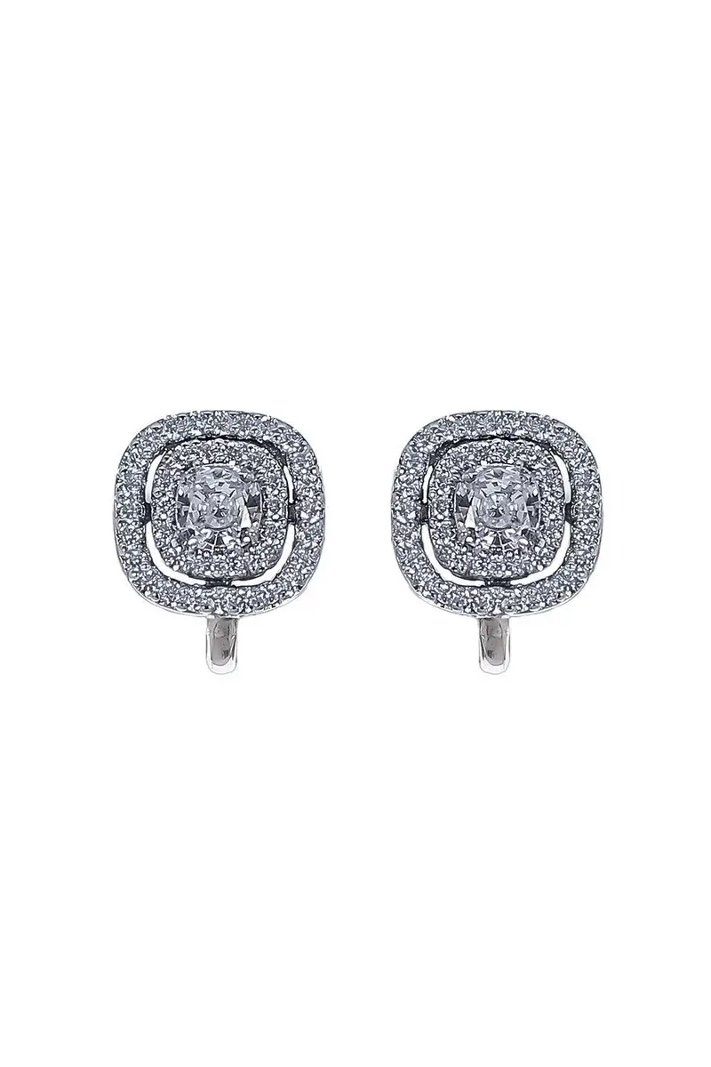 FANTASIA by DESERIO Cushion Cut Double Halo Earrings | Image 1 FANTASIA by DESERIO Cushion Cut Double Halo Earrings | Image 1