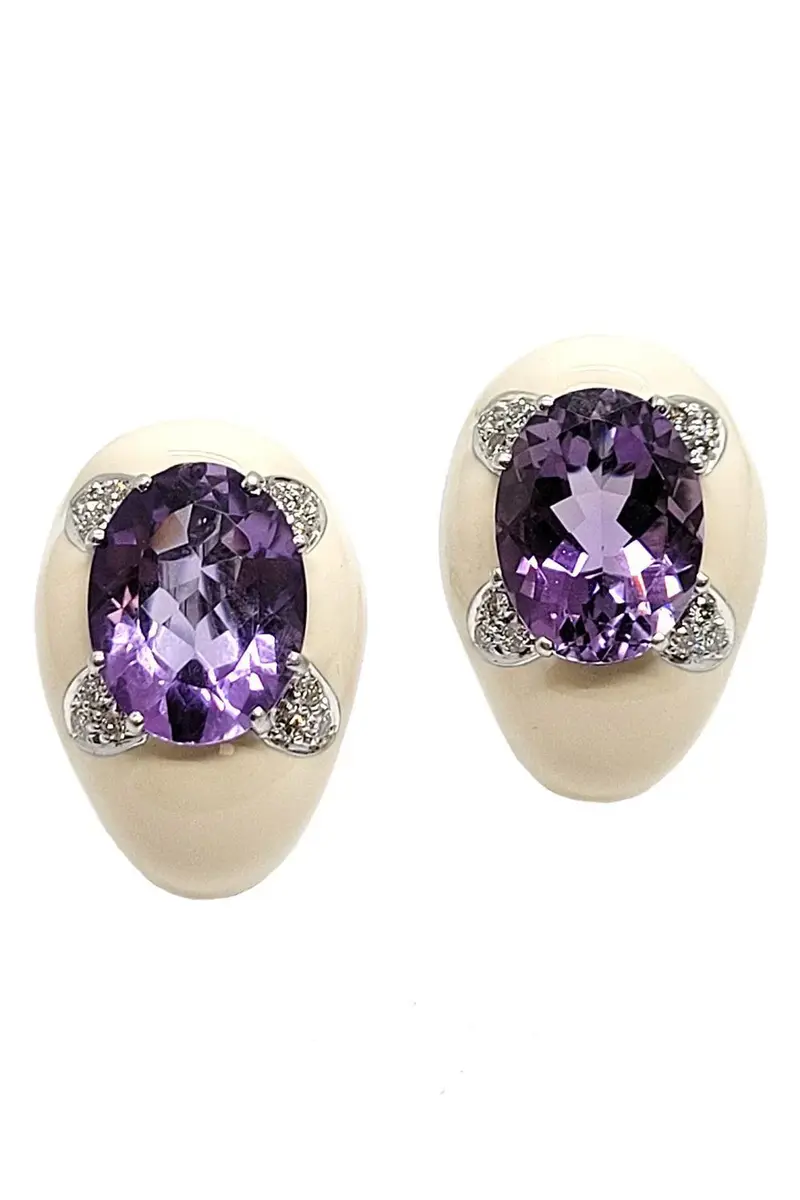 ANDREOLI Diamond Amethyst White Oval Earrings | Image 1 ANDREOLI Diamond Amethyst White Oval Earrings | Image 1
