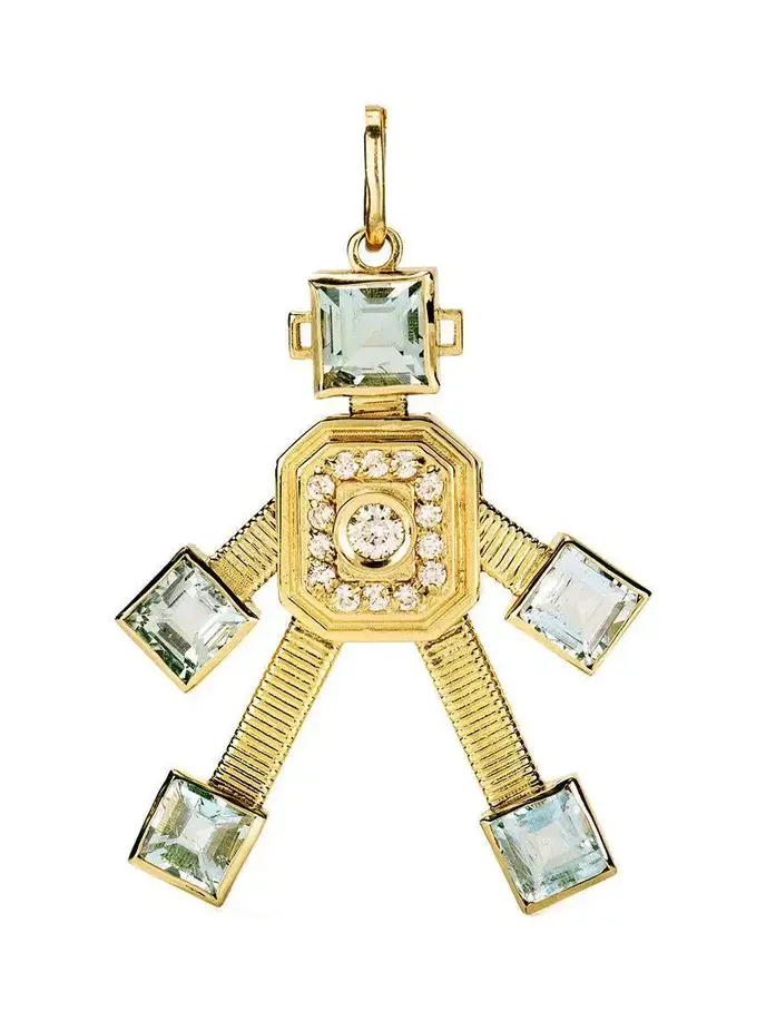 Diamond Aquamarine Mini Piccolo Robot Pendant Diamond Aquamarine Mini Piccolo Robot Pendant