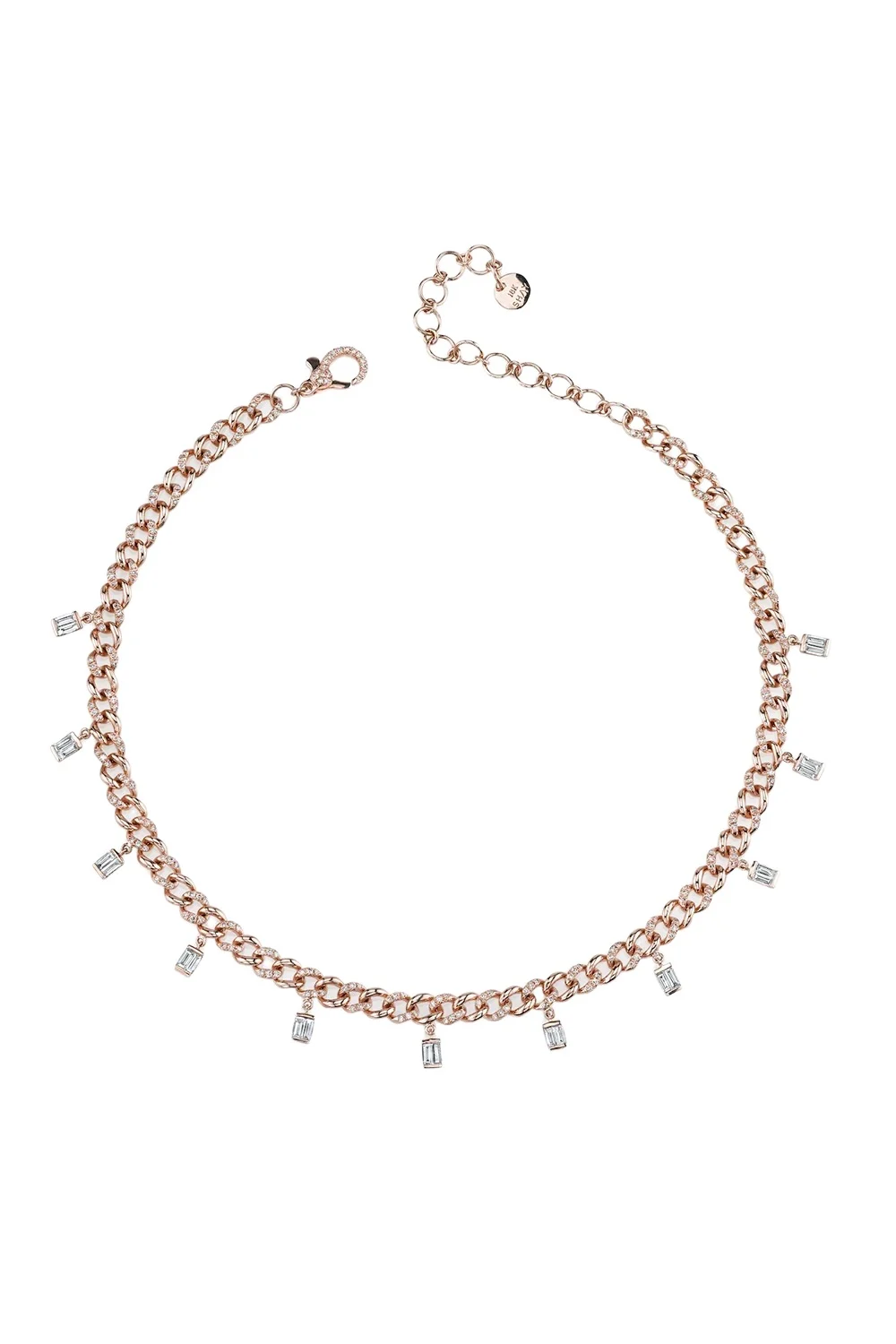 Diamond Baguette Drop Link Choker Necklace Diamond Baguette Drop Link Choker Necklace
