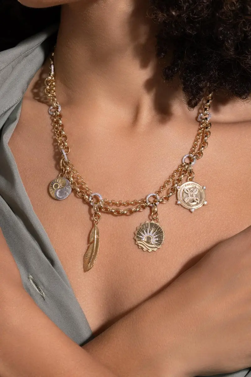 Foundrae Diamond Balance Baby Medallion - Yellow White Gold | Thumbnail 2