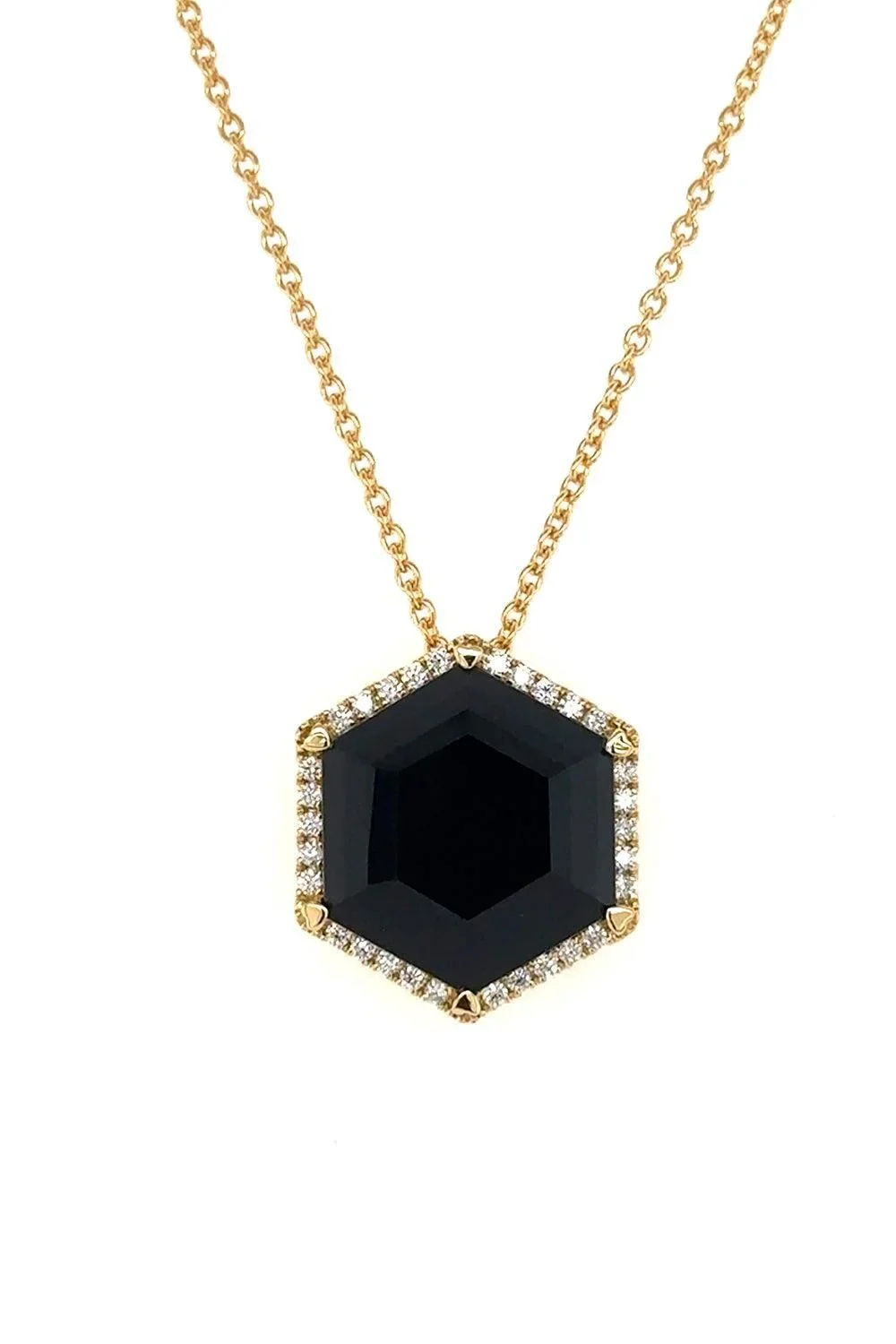 LISA NIK Diamond Black Onyx Hexagon Necklace