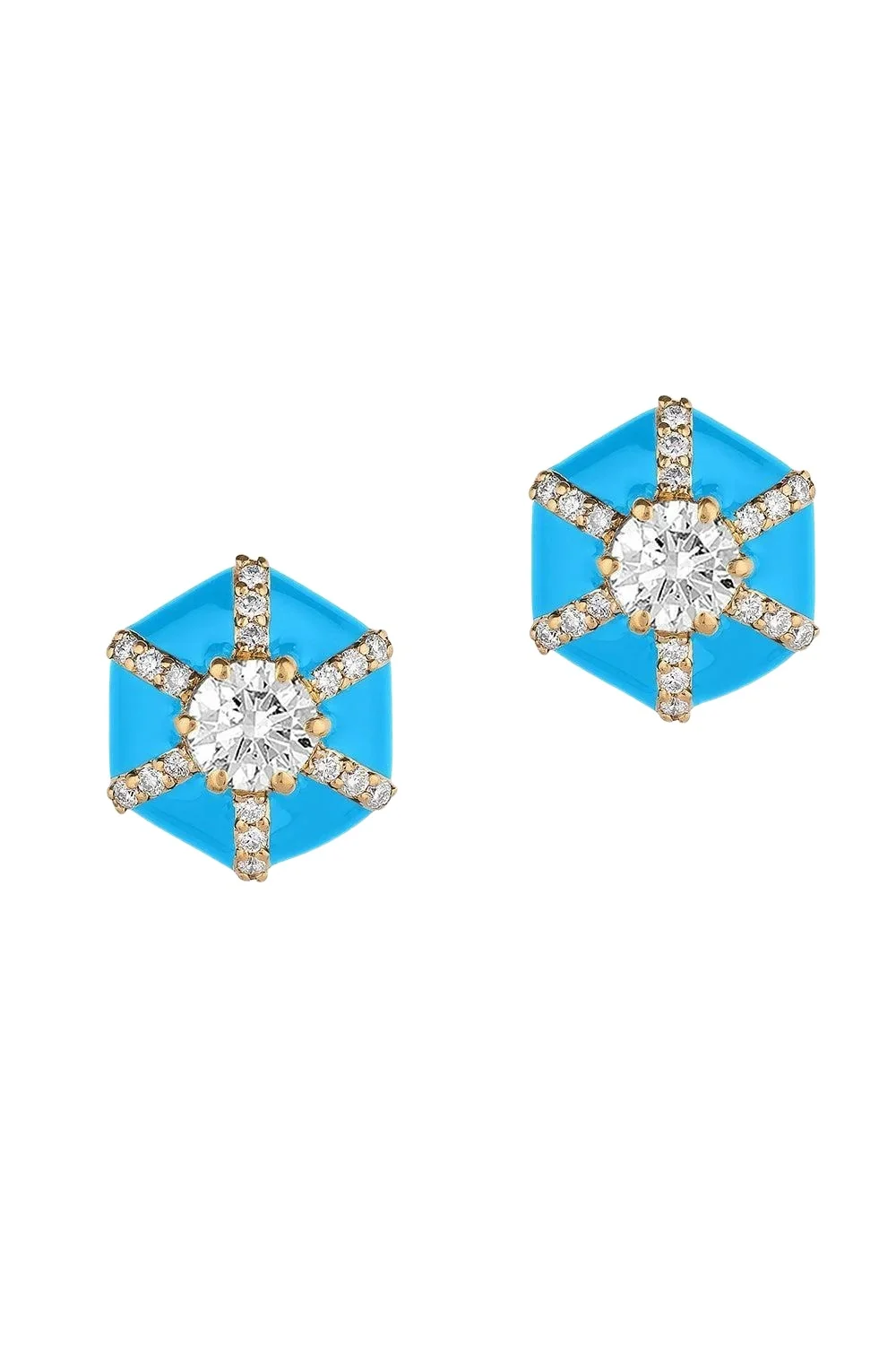 Diamond Blue Hexagon Queen Stud Earrings Diamond Blue Hexagon Queen Stud Earrings