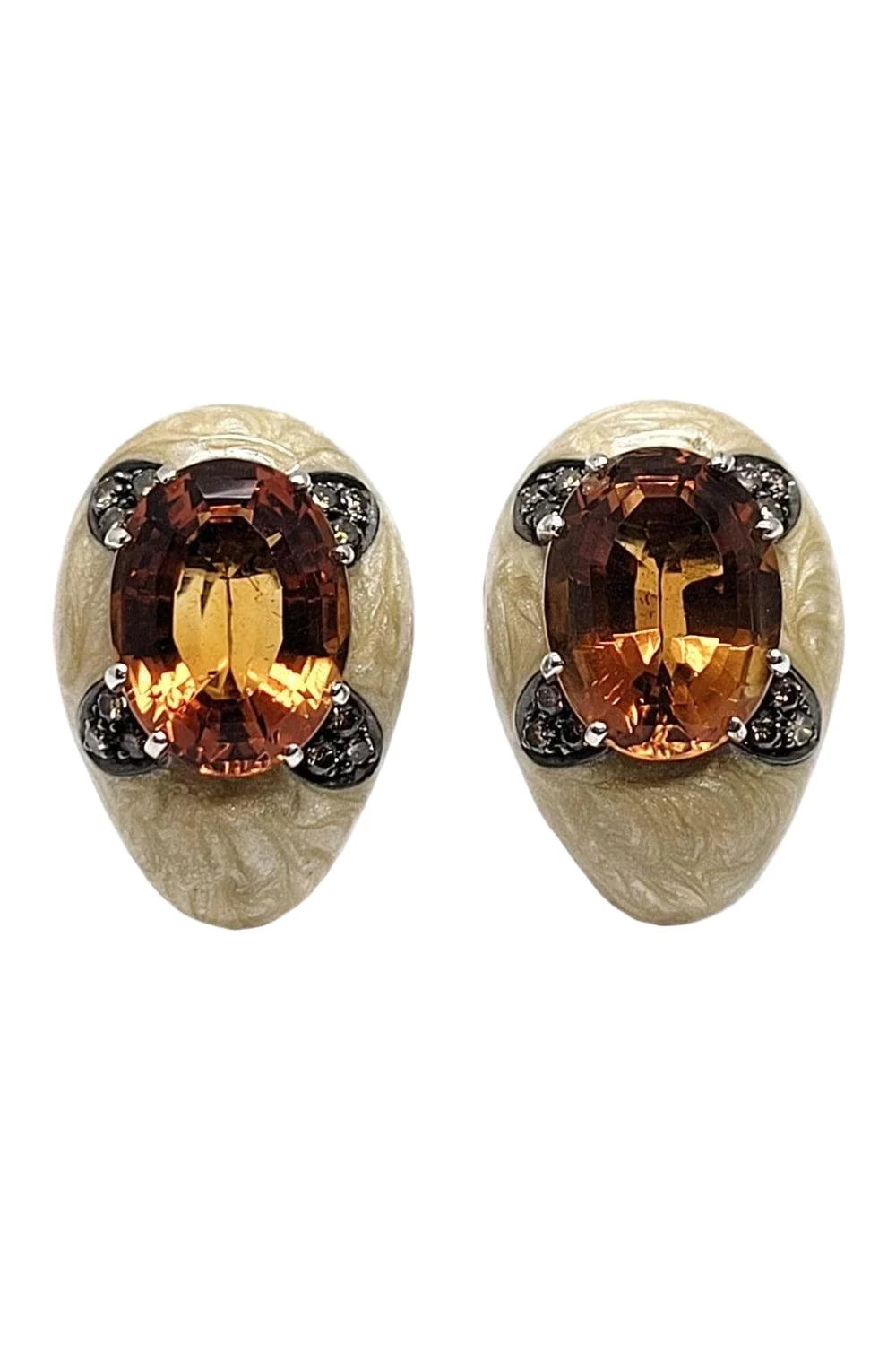 Diamond Citrine Oval White Earrings