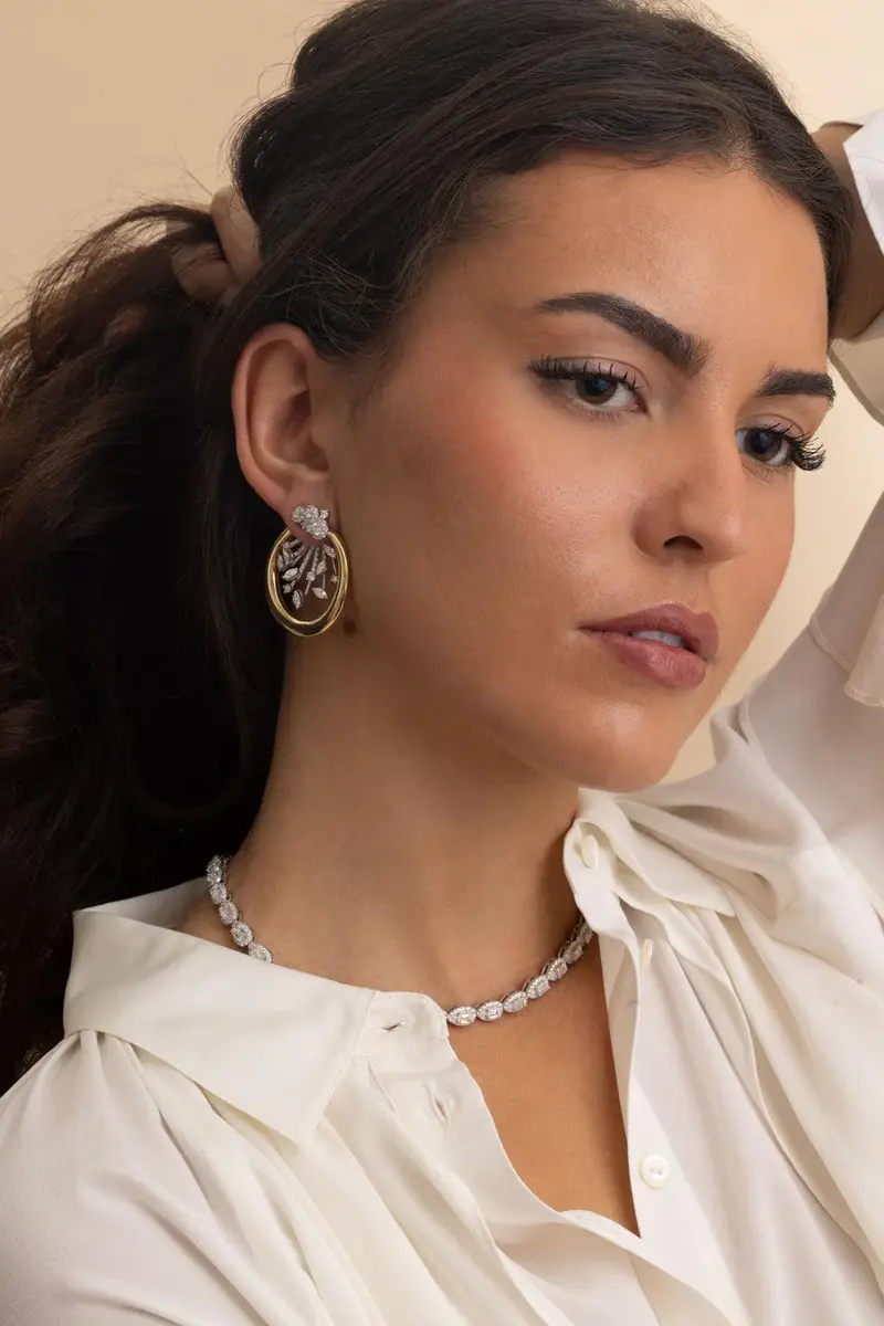 YEPREM Diamond Cluster Round Hoop Earrings | Thumbnail 2