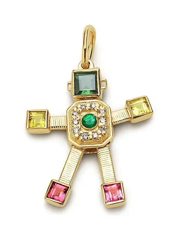 Diamond Emerald Tourmaline Midi Bespoke Disco Robot Pendant Diamond Emerald Tourmaline Midi Bespoke Disco Robot Pendant