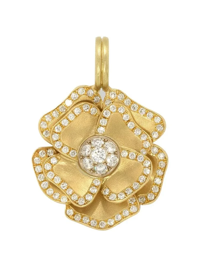 Diamond Golden Blossom Flower Pendant