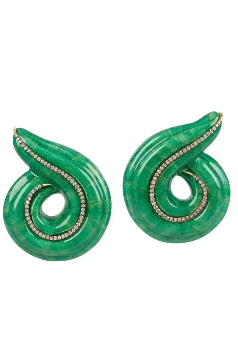 Silvia Furmanovich Diamond Green Lacquered Marquetry Spiral Earrings | Image 1 Silvia Furmanovich Diamond Green Lacquered Marquetry Spiral Earrings | Image 1