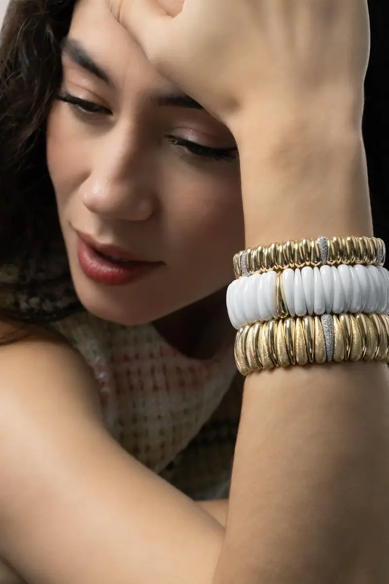 ROBERTO DEMEGLIO Diamond Link Shiny Matte Ceramic Artiglio Stretch Bracelet | Thumbnail 2