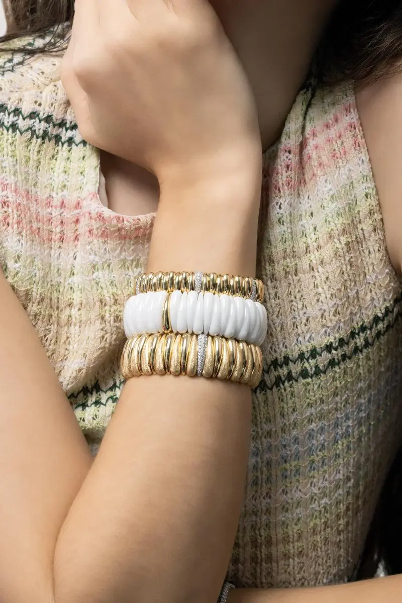 ROBERTO DEMEGLIO Diamond Link Shiny Matte Ceramic Artiglio Stretch Bracelet | Thumbnail 3