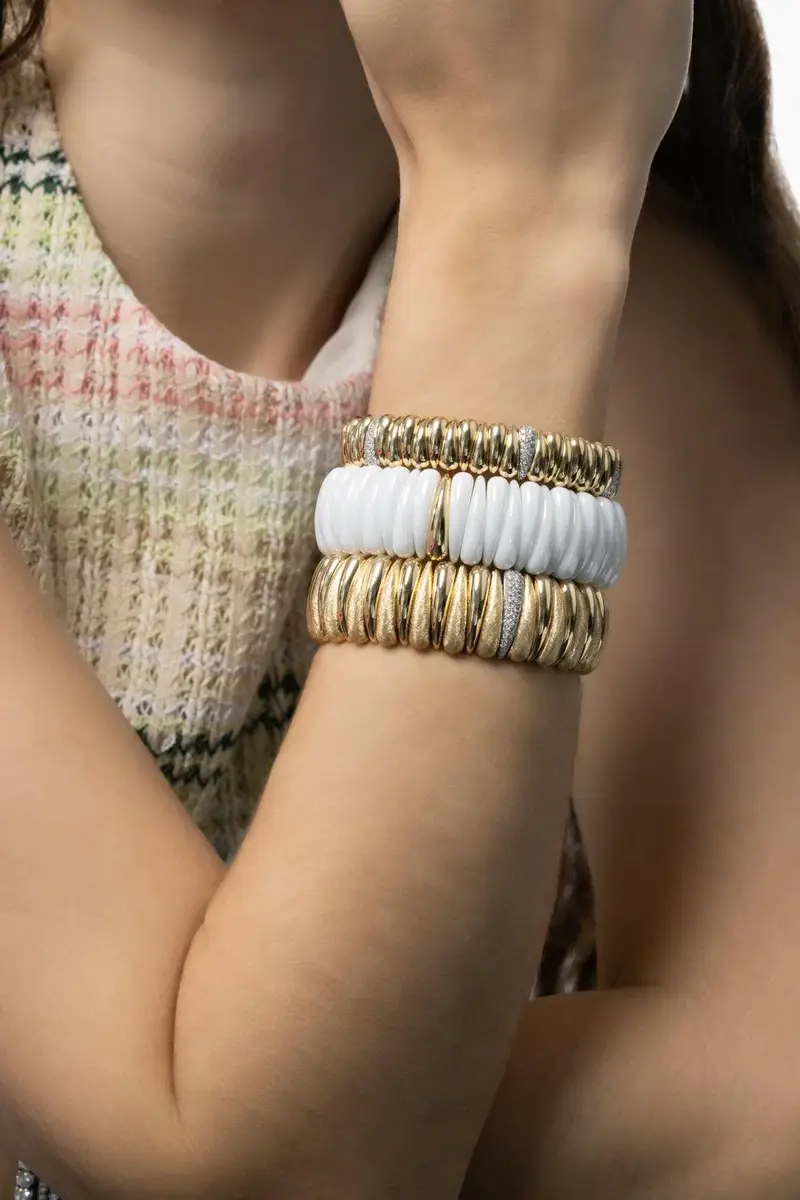 ROBERTO DEMEGLIO Diamond Link Shiny Matte Ceramic Artiglio Stretch Bracelet | Thumbnail 4
