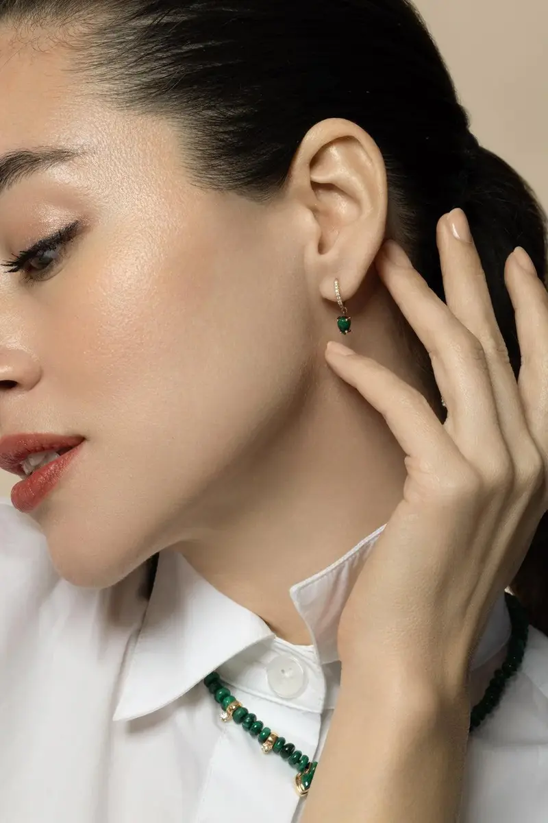 Zoë Chicco Diamond Malachite Small Hinge Huggie Earrings | Thumbnail 3