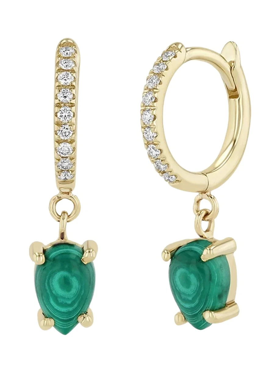 Diamond Malachite Small Hinge Huggie Earrings