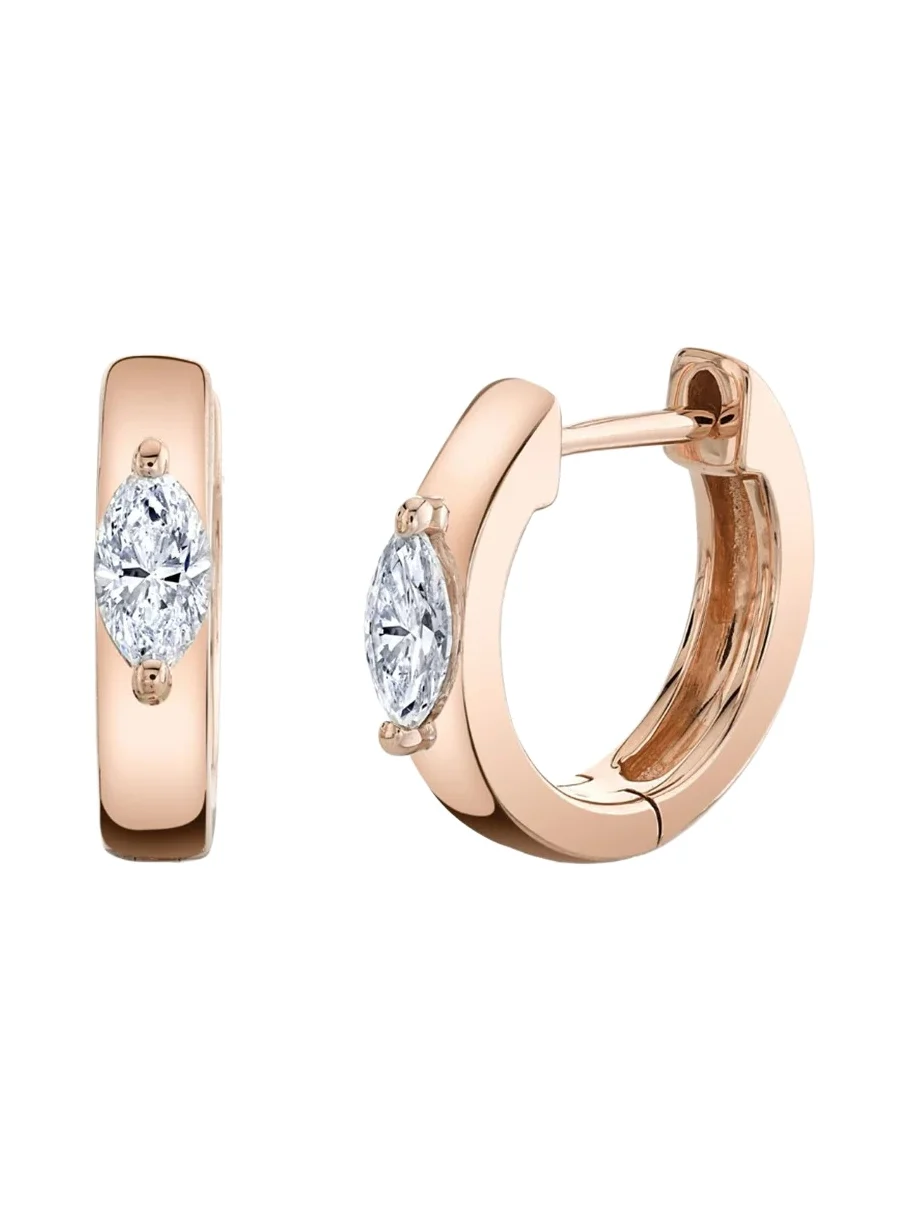Diamond Marquise Center Huggie Earrings