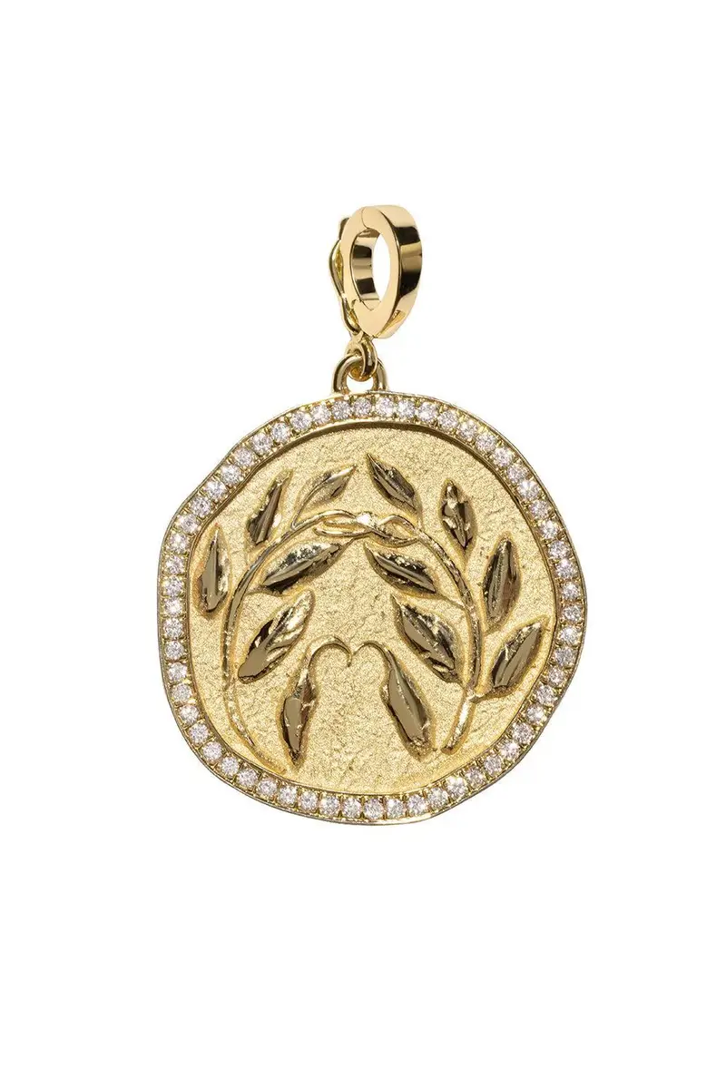 Azlee Diamond Pave Olive Branch Large Coin | Image 1 Azlee Diamond Pave Olive Branch Large Coin | Image 1