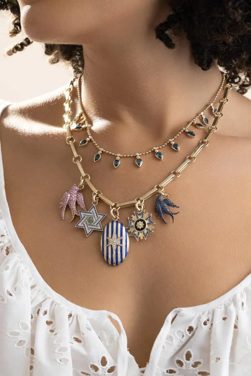 Storrow Diamond Pearl Blue Enamel Striped Lillian Locket | Thumbnail 4 Storrow Diamond Pearl Blue Enamel Striped Lillian Locket | Thumbnail 4