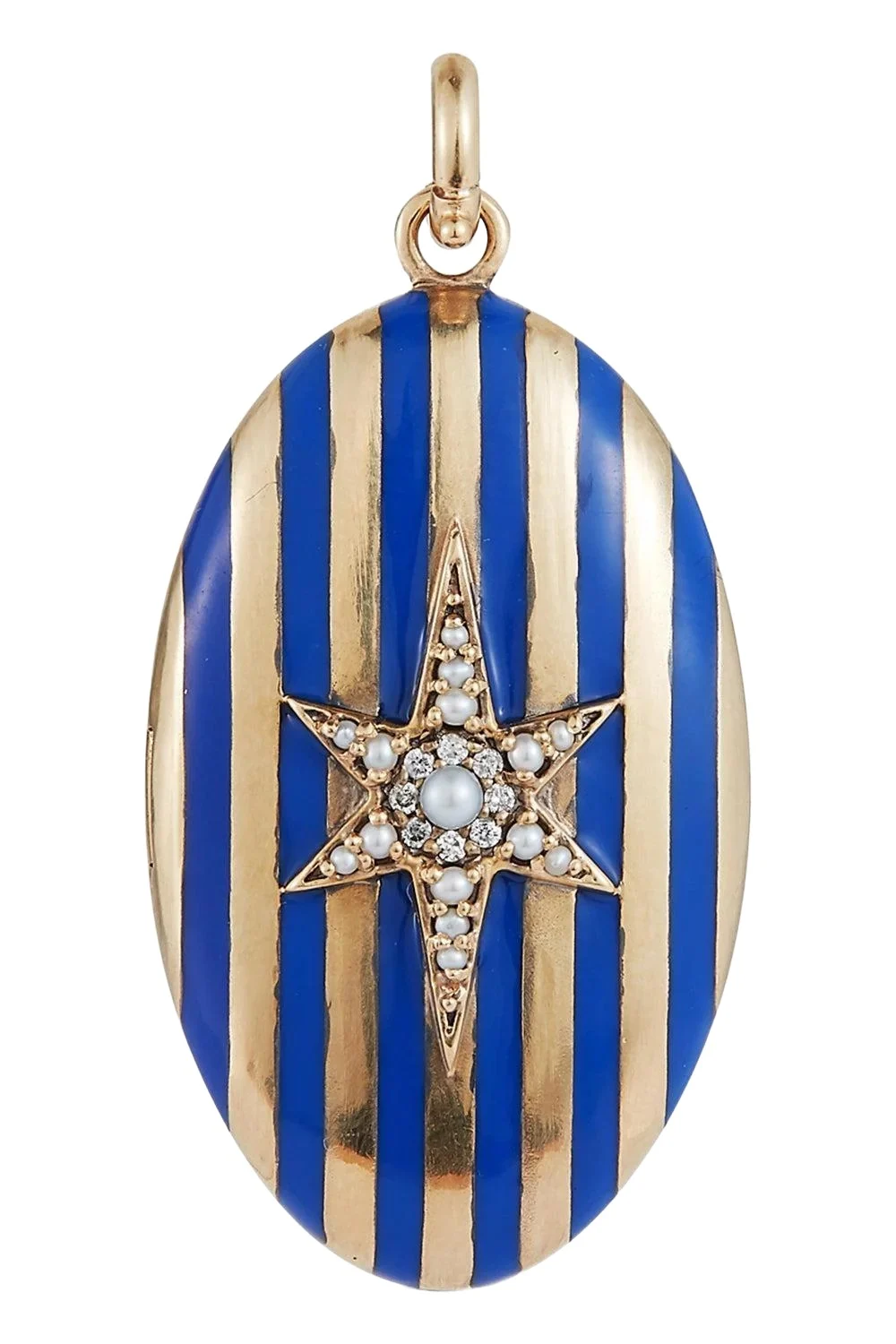 Diamond Pearl Blue Enamel Striped Lillian Locket Diamond Pearl Blue Enamel Striped Lillian Locket