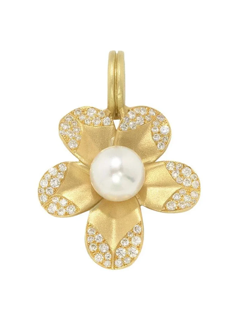 Diamond Pearl Blossom Flower Pendant